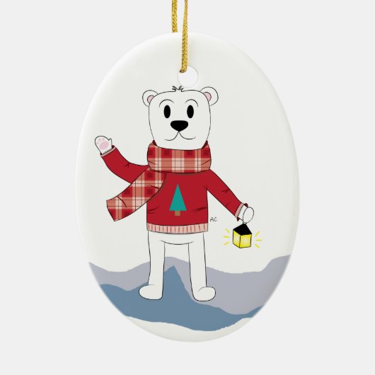Cartoon Pap Polar Beer kerstversiering Keramisch Ornament (Achterkant)