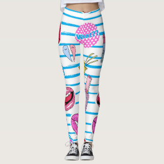 Cartoon patch badges: pop art. leggings