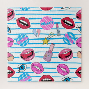 Cartoon patch badges: pop art. legpuzzel