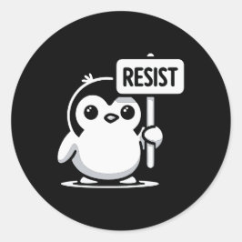Cartoon Penguin Holding "RESIST" Sign – B & W Ronde Sticker
