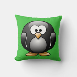 Cartoon Penguin over Bright Green Kussen