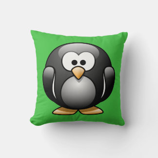 Cartoon Penguin over Bright Green Kussen