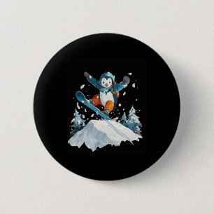 Cartoon Penguin Snowboarding Adventure Winter Ronde Button 5,7 Cm