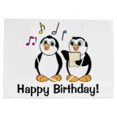 Cartoon Penguins Zingend Happy Birthday Large Cadeautasje (Achterkant)