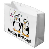 Cartoon Penguins Zingend Happy Birthday Large Cadeautasje (Achterkant Gekanteld)