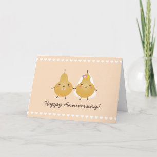 Cartoon Perfect Pear Funny Cute Couple Jubileum Kaart
