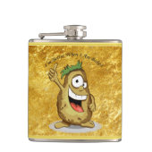 Cartoon personage aardappel met groen haar heupfles (Voorkant)