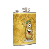 Cartoon personage aardappel met groen haar heupfles (Rechts)