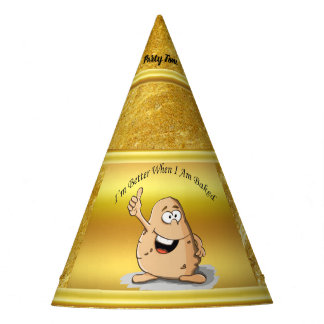 cartoon personage aardappel met grote ogen 2 feesthoedjes
