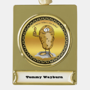 cartoon personage aardappel met grote ogen 3 verguld banner ornament