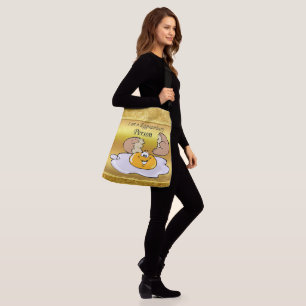 cartoon personage frituurde eicel met grote glimla crossbody tas