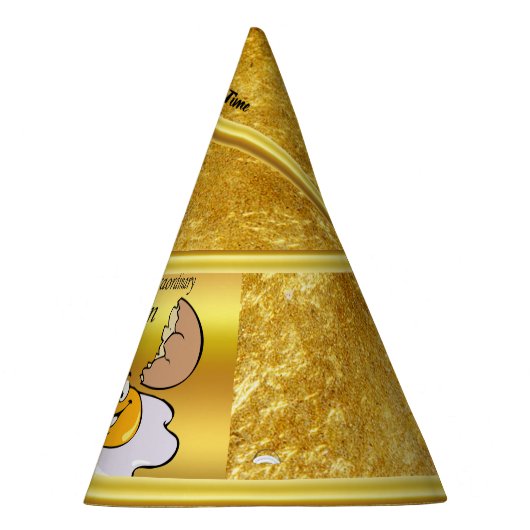 cartoon personage frituurde eicel met grote glimla feesthoedjes (Rechts)