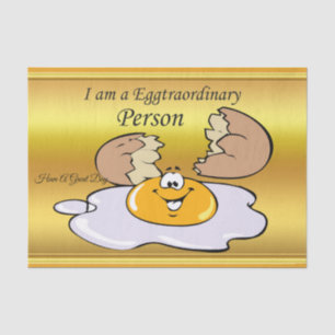 cartoon personage frituurde eicel met grote glimla tissuepapier