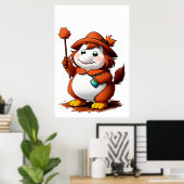 Cartoon personage met een Pet en bloem | AI Art Poster (Thuiskantoor)