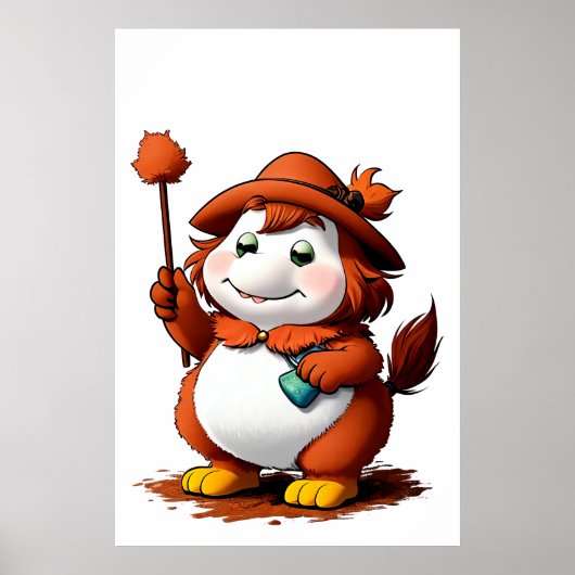 Cartoon personage met een Pet en bloem | AI Art Poster (Voorkant)