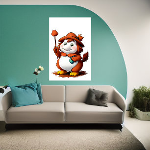 Cartoon personage met een Pet en bloem   AI Art Poster