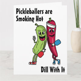 Cartoon Pickle en Pepper Smoking Hot Pickleball Kaart