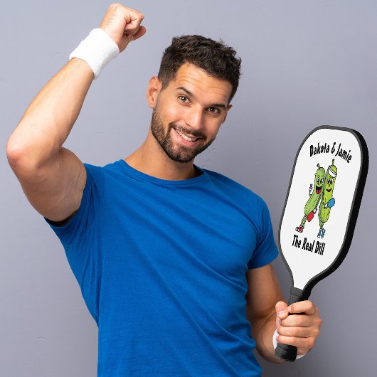 Cartoon Pickle Pair Pickleball Team Real Dill Pick Pickleball Paddle