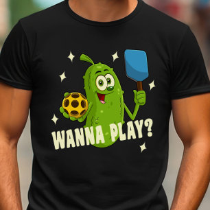 Cartoon Pickle wil pickleball spelen T-shirt