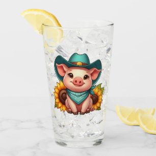 Cartoon Pig Dragen Cowboy Pet en Bandana Glas