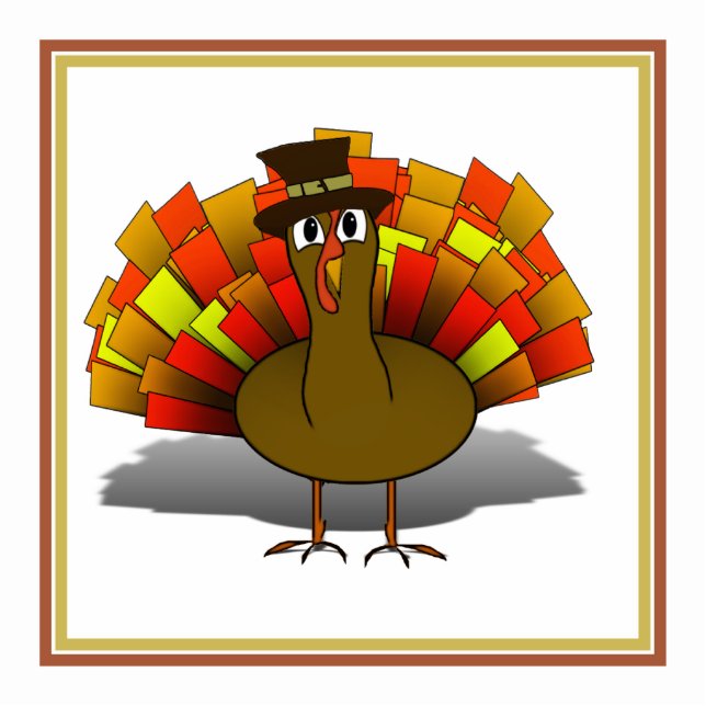 Cartoon Pilgrim Turkije Staand Fotobeeldje (Voorkant)