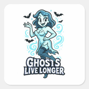 Cartoon Pin-Up Ghost – Ghosts leven langer Vierkante Sticker
