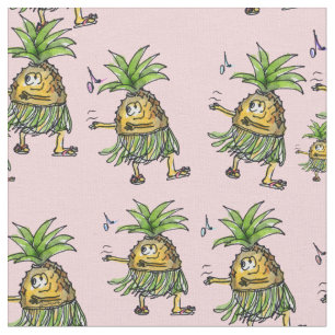 Cartoon Pineapple Dancing Hawaiian Hula Stof