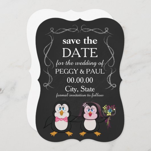 cartoon pinguïn Bewaar de datum Save The Date (Voorkant / Achterkant)