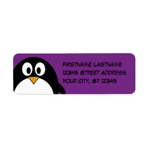cartoon pinguïn paars etiket