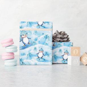 Cartoon pinguïn surfen cadeaupapier