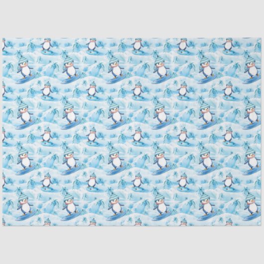 Cartoon pinguïn surfen tissuepapier (Voorkant)