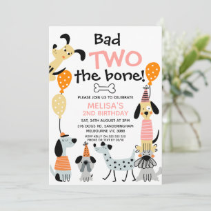 Cartoon Pink Bad Two The Bone Dogs 2e verjaardag Kaart
