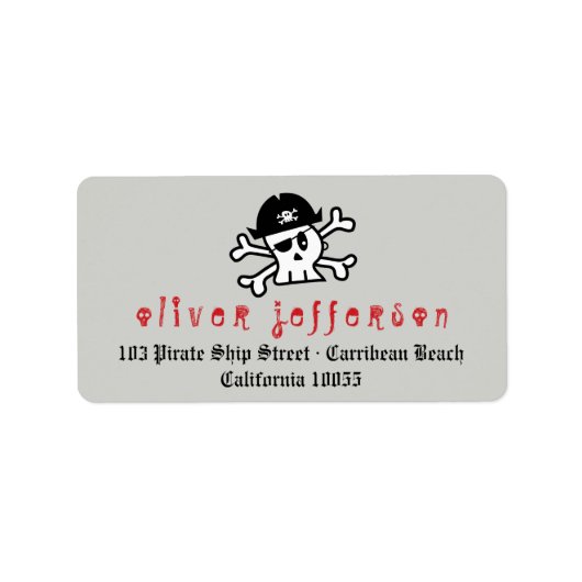 Cartoon Pirate Skeleton Skull Kind Birthday Adres Etiket (Voorkant)