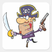 Cartoon Pirate Vierkante Sticker (Voorkant)