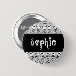 Cartoon piratenschedels & botten naamlabel voor ki ronde button 5,7 cm