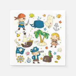 Cartoon Pirates Island Ship Kids Birthday Napkins Servet