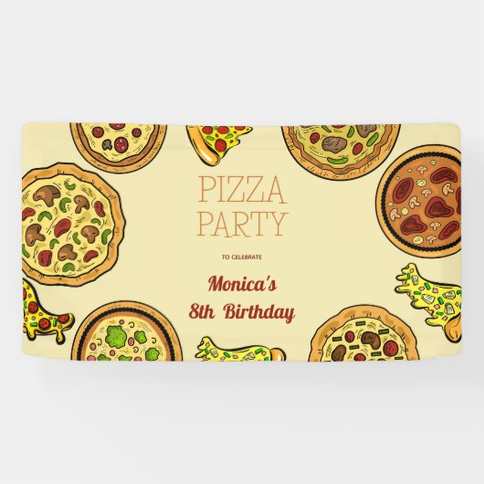 Cartoon Pizza Feest Verjaardag Spandoek (Horizontaal)