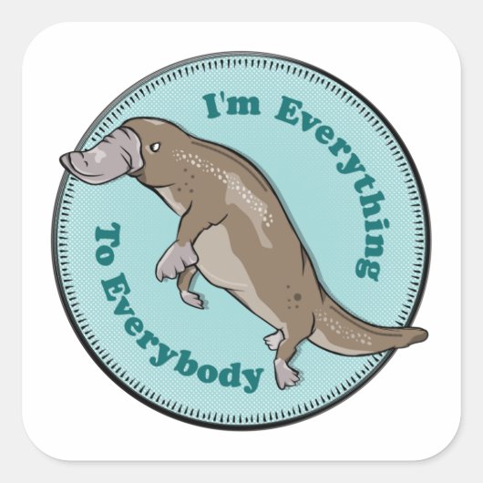 Cartoon Platypus Vierkante Sticker (Voorkant)