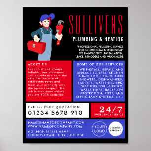 Cartoon Plumber, Plumber, Plumbing Adverteren Poster