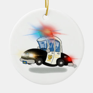 Cartoon Politieauto en brandwagen Keramisch Ornament