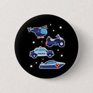 Cartoon politievoertuigen ronde button 5,7 cm