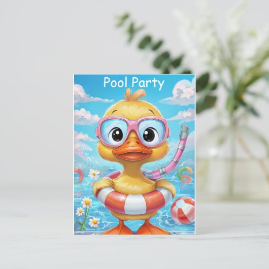 Cartoon Pool Party Duck met snorkel en zwemuitrust Briefkaart (Staand voorkant)