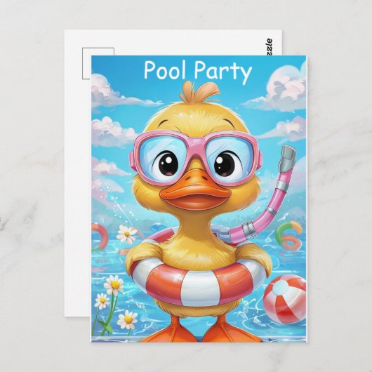 Cartoon Pool Party Duck met snorkel en zwemuitrust Briefkaart (Voorkant / Achterkant)