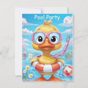 Cartoon Pool Party Duck met snorkel en zwemuitrust Briefkaart