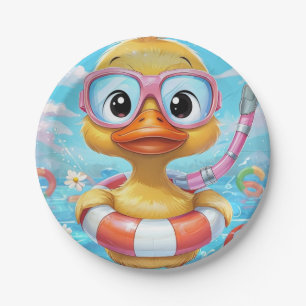 Cartoon Pool Party Duck met snorkel en zwemuitrust Papieren Bordje
