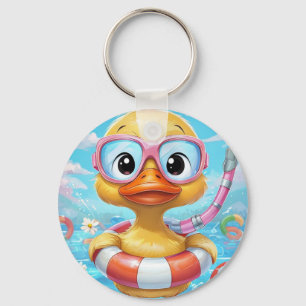 Cartoon Pool Party Duck met snorkel en zwemuitrust Sleutelhanger