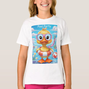 Cartoon Pool Party Duck met snorkel en zwemuitrust T-shirt