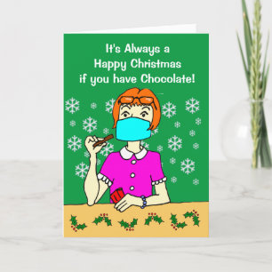 Cartoon Prettig Kerstmis Chocoholic Feestdagen Kaart