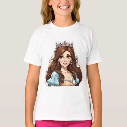 Cartoon Prinses Lang Haar Tiara Kroonbaljurk T-shirt (Voorkant)