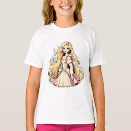 Cartoon Prinses Lang Haar Tiara Kroonbaljurk T-shirt